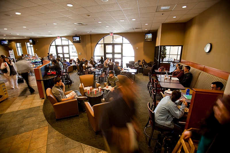 A crowded dining facility on the CBU campus